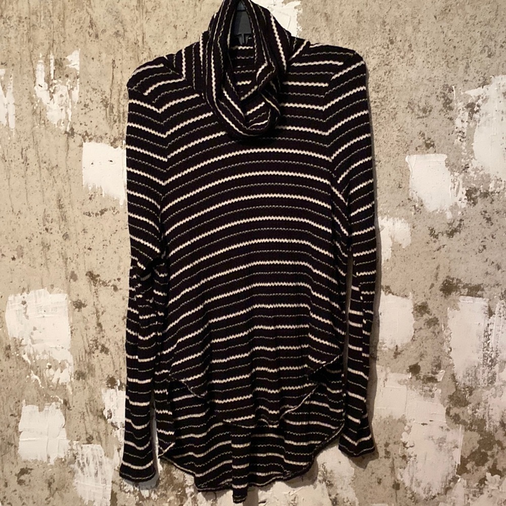 Free People Striped High Low Hem Turtleneck